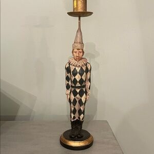 Decorative Harlequin Clown candle holder - Black & Cream